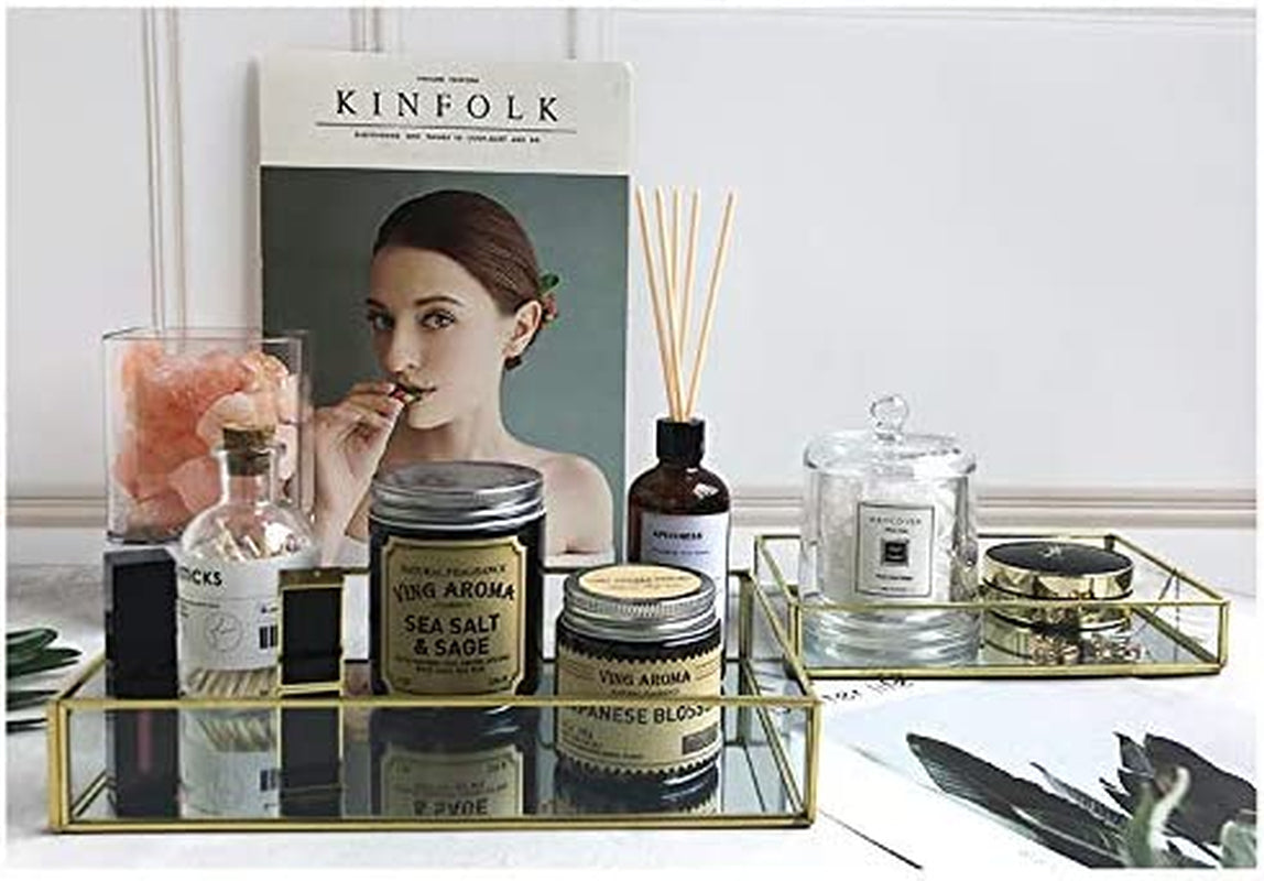 Clear Trays for Organizing,Gold Mirror Tray for Room Decor,Exquisite Perfume Tray,Makeup,Jewelry,Vanity,Dresser Top Perfume Organizer,Clear Rectangle Container and Storage Organizer for Bathroom