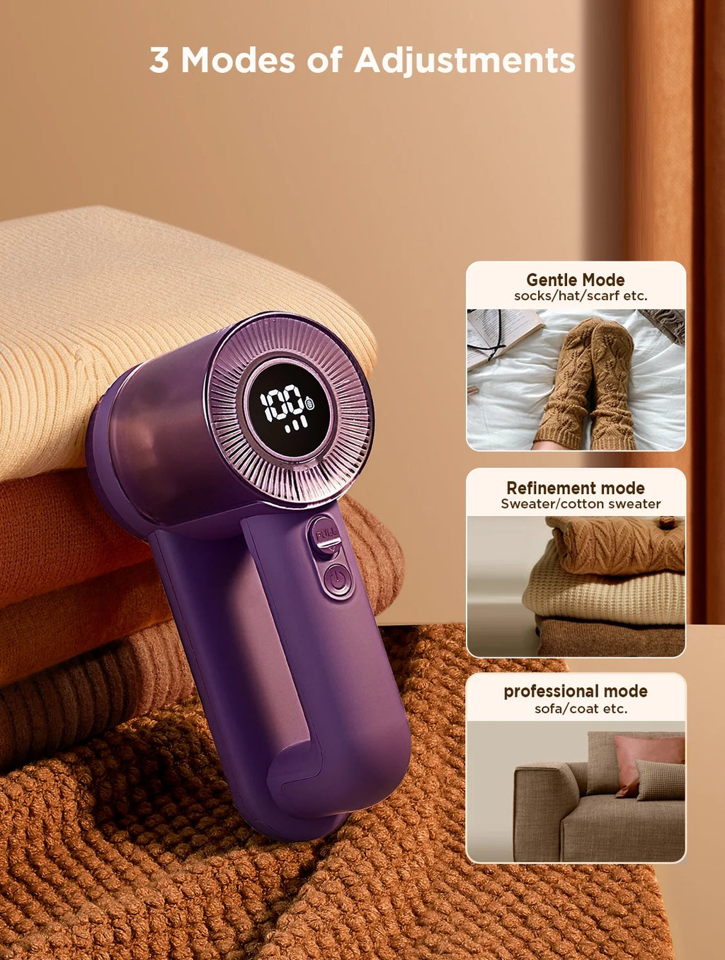 Rechargeable Fabric Shaver, 2 in 1 Electric Lint Remover with Lint Brush, Fuzz Lint Shaver, Sweater Shaver to Remove Pilling, Fabric Defuzzer for Clothes, Furniture (Purple)