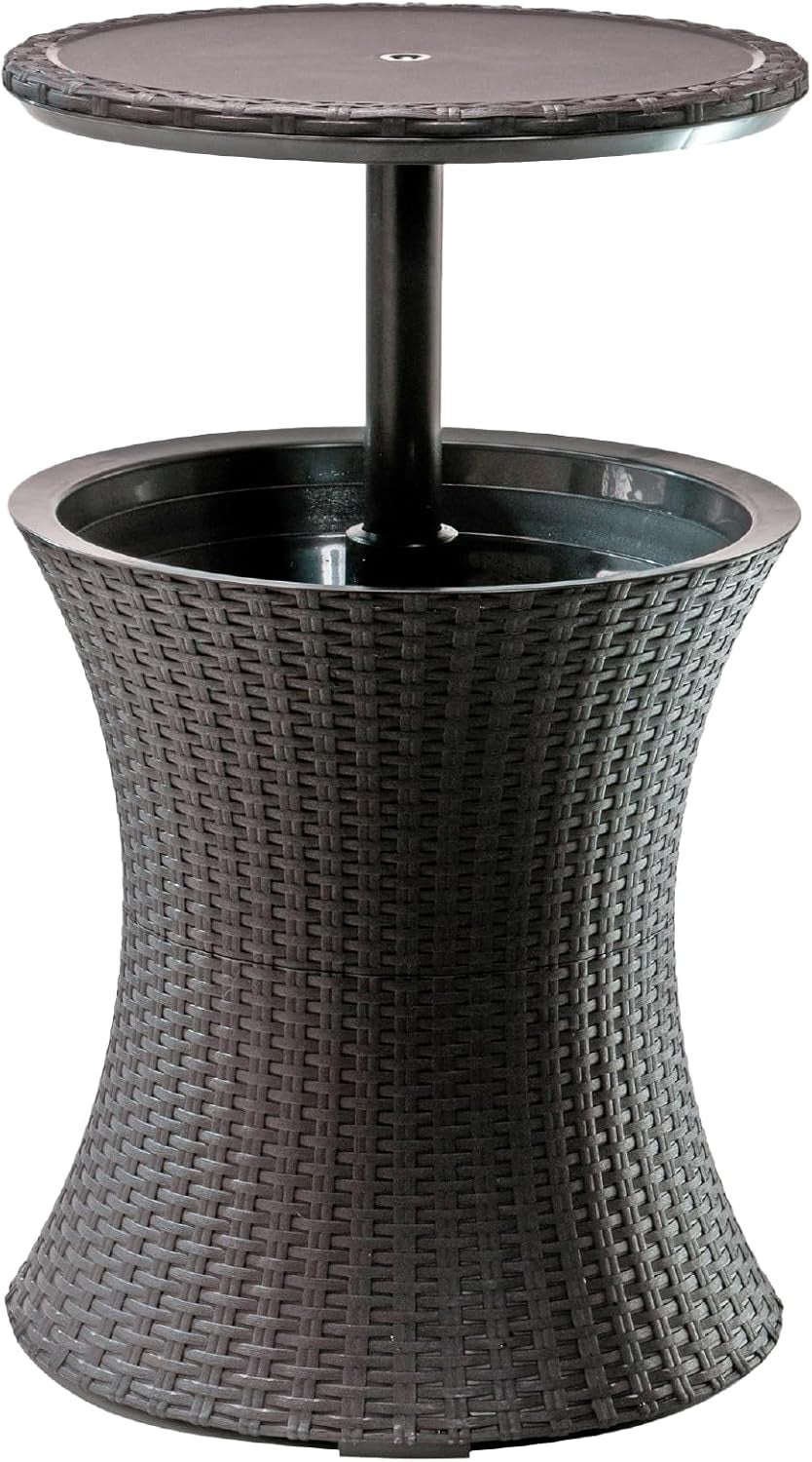 Pacific Cool Bar Outdoor Patio Furniture and Hot Tub Side Table with 7.5 Gallon Beer and Wine Cooler, Espresso Brown