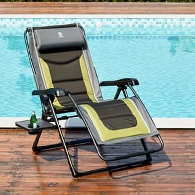 Oversize XL Zero Gravity Recliner Padded Patio Lounger Chair with Adjustable Headrest Support 350Lbs (Olive Green)