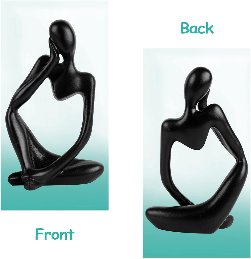 the Thinker Statue Abstract Sculpture Resin Statues for Home Decor Modern Home Office Shelf Desktop Bookshelf Decor Set of 3 (Black)