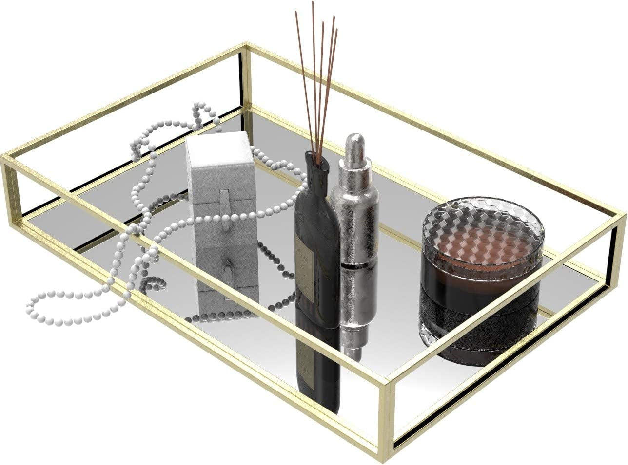 Clear Trays for Organizing,Gold Mirror Tray for Room Decor,Exquisite Perfume Tray,Makeup,Jewelry,Vanity,Dresser Top Perfume Organizer,Clear Rectangle Container and Storage Organizer for Bathroom