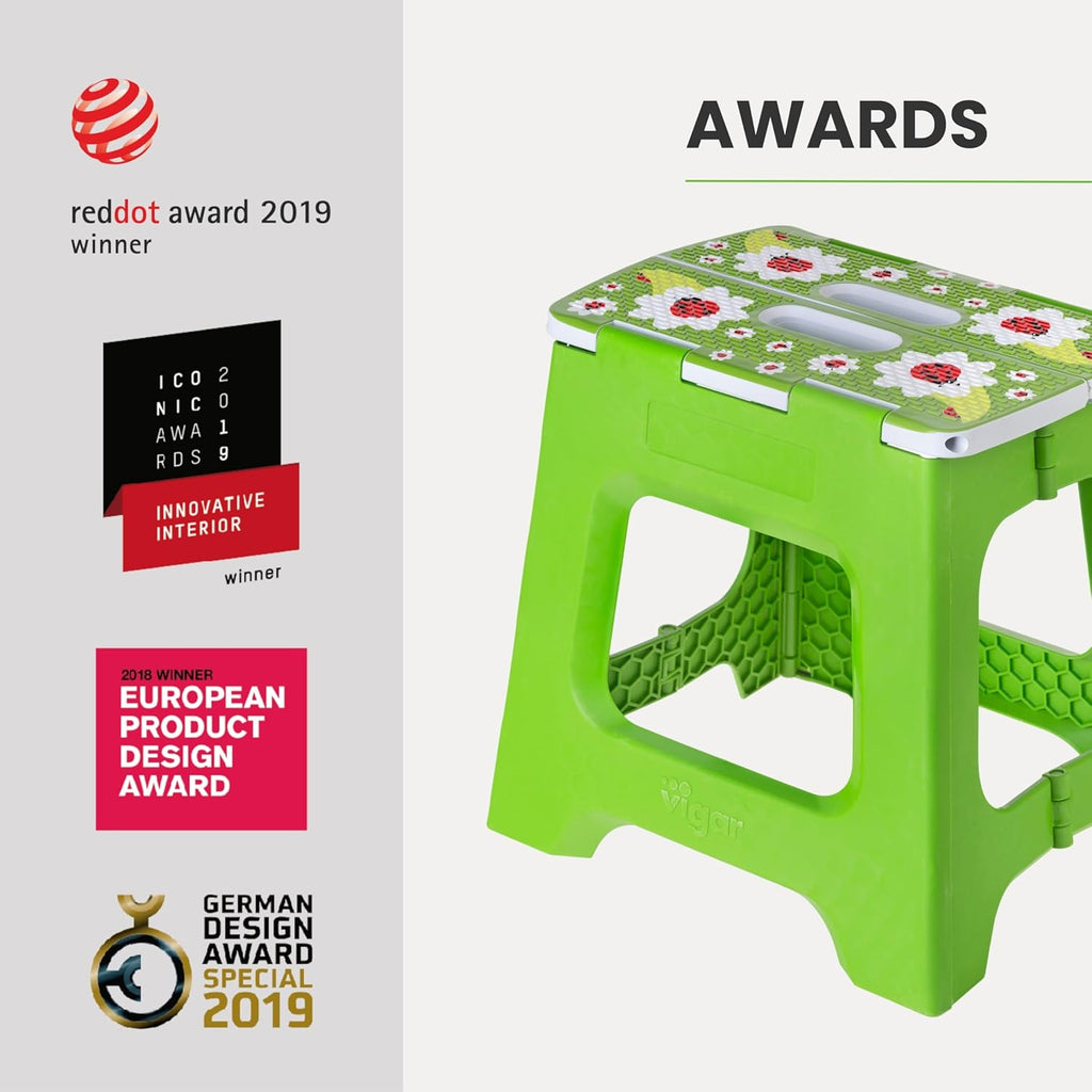 Compact Step Stool Foldable, 12-1/2-Inch Step Stools for Adults up to 330 Pound, Lightweight Stool, Non-Slip Folding Step Stool, Ladybug on Top