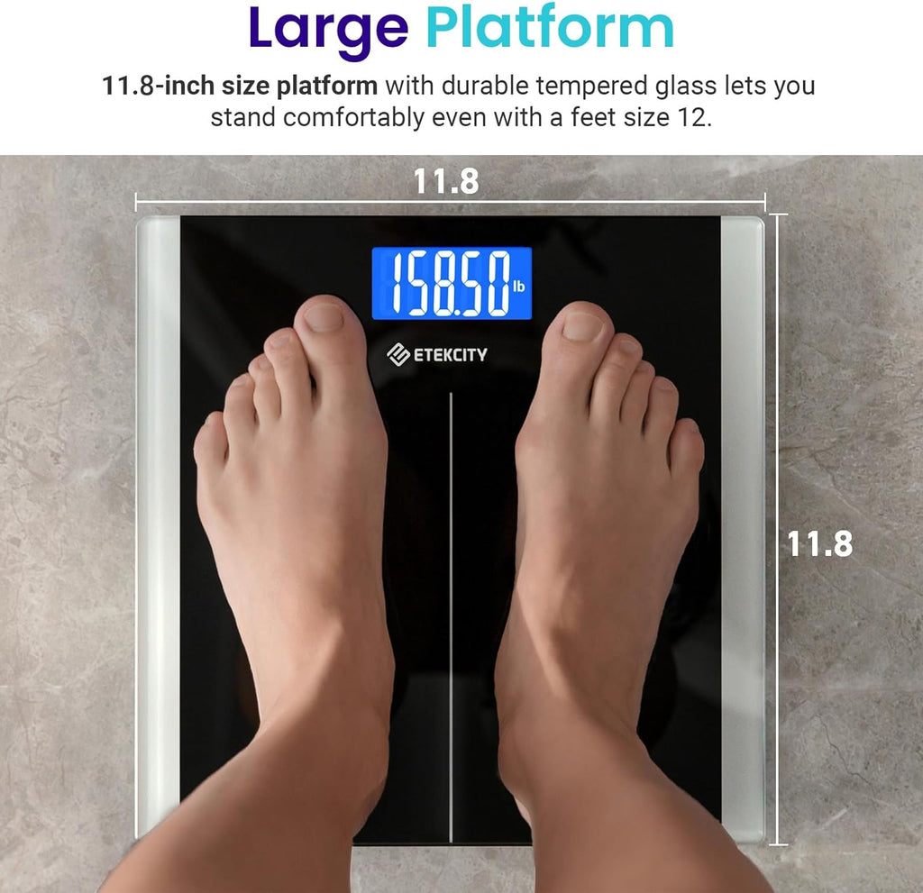 Bathroom Scale for Body Weight, Highly Accurate Digital Electronic Weighing Machine for People, LCD Display, Large Size, 6Mm Tempered Glass for Safe Home Use, Batteries Included, 400 Lbs