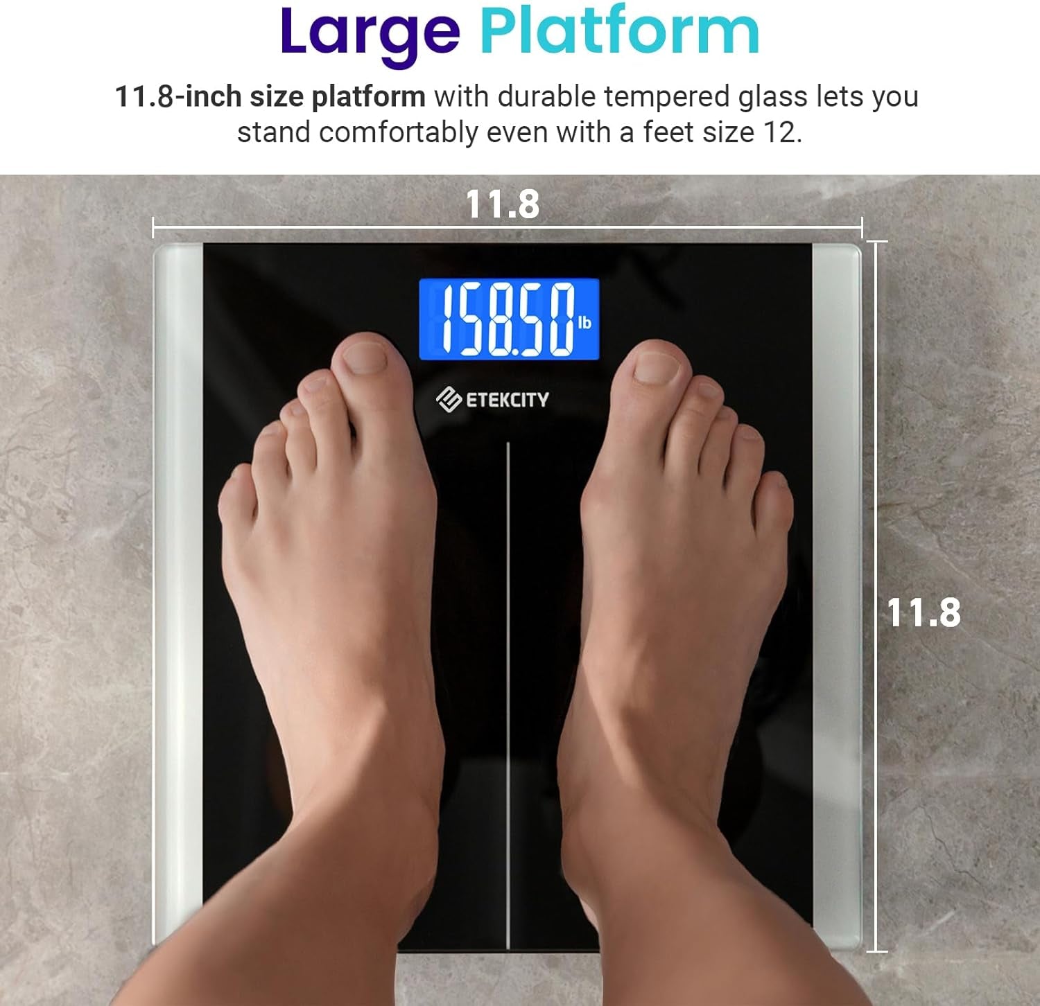 Bathroom Scale for Body Weight, Highly Accurate Digital Electronic Weighing Machine for People, LCD Display, Large Size, 6Mm Tempered Glass for Safe Home Use, Batteries Included, 400 Lbs