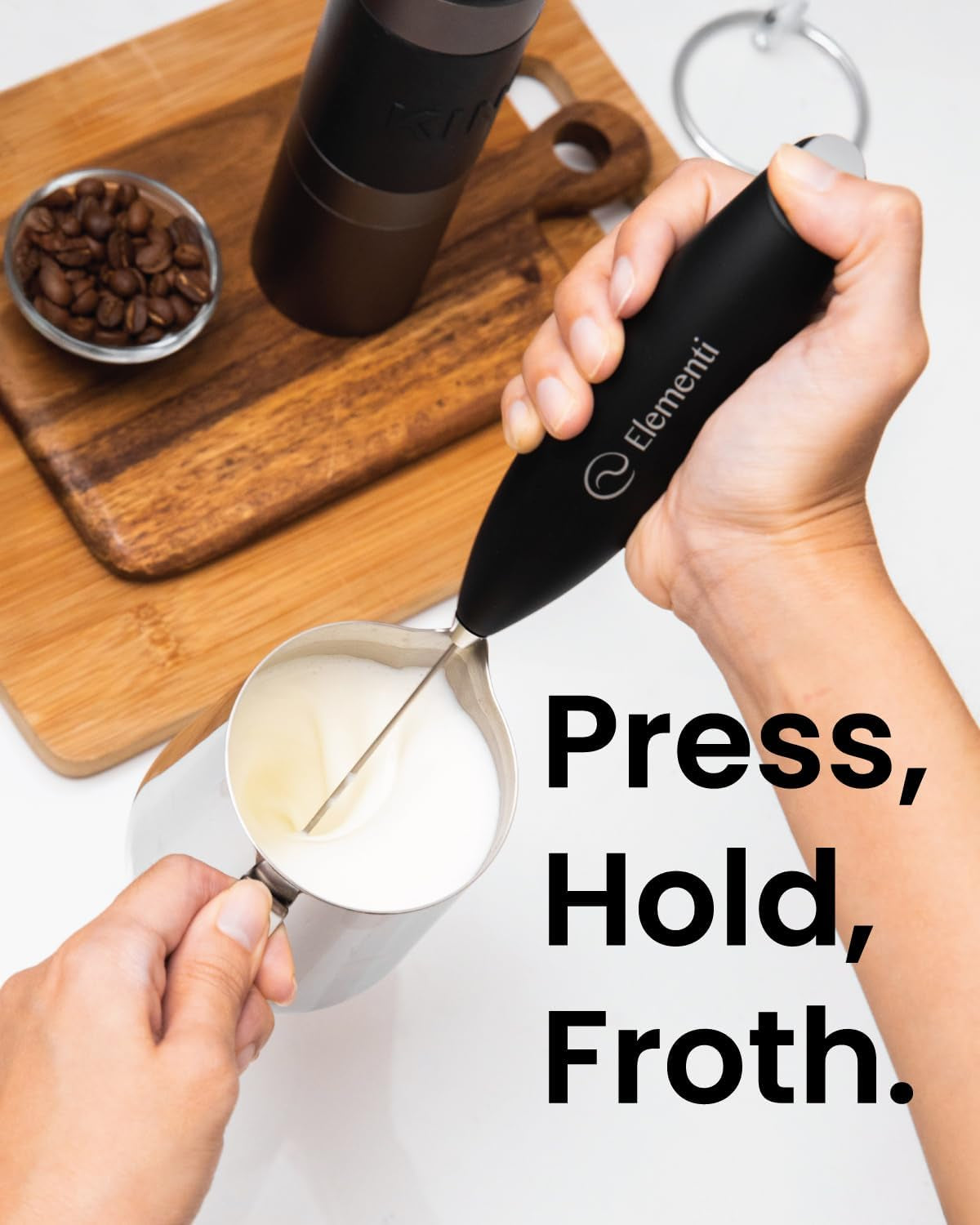 Milk Frother Wand & Electric Stirrer with Stand - Turbo Coffee & Milk Frother Handheld - Hand Held Coffee Mixer Wand & Cold Foam Maker for Frothy Cappuccinos, Lattes & Drink Mixes at Home (Black)