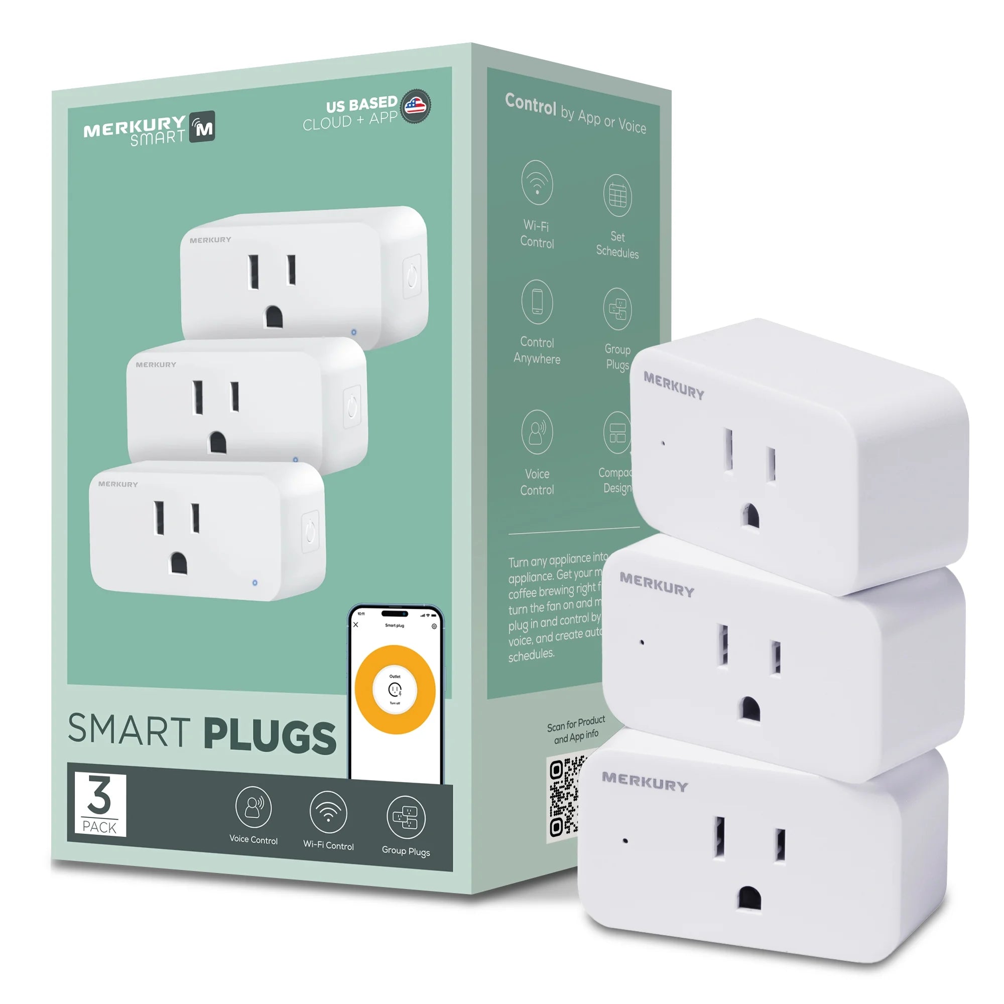 Wi-Fi Plug - Smart Outlet Compatible with Alexa & Google, White (3-Pack)