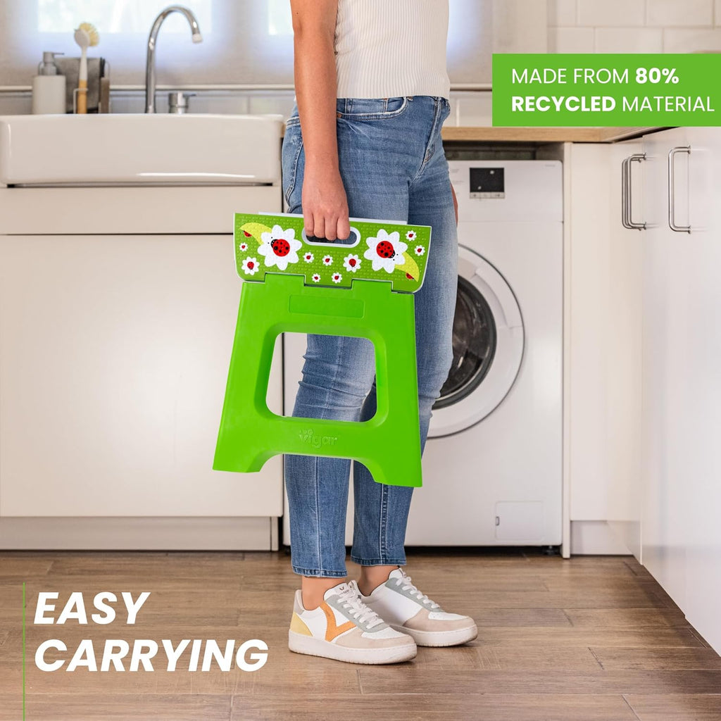 Compact Step Stool Foldable, 12-1/2-Inch Step Stools for Adults up to 330 Pound, Lightweight Stool, Non-Slip Folding Step Stool, Ladybug on Top