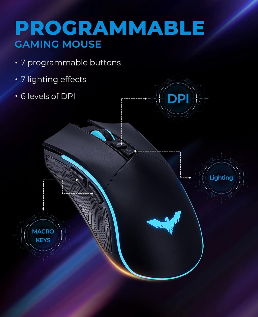Mechanical Keyboard and Mouse Combo RGB Gaming 104 Keys Blue Switches Wired USB Keyboards with Detachable Wrist Rest, Programmable Gaming Mouse for PC Gamer Computer Desktop (Black)
