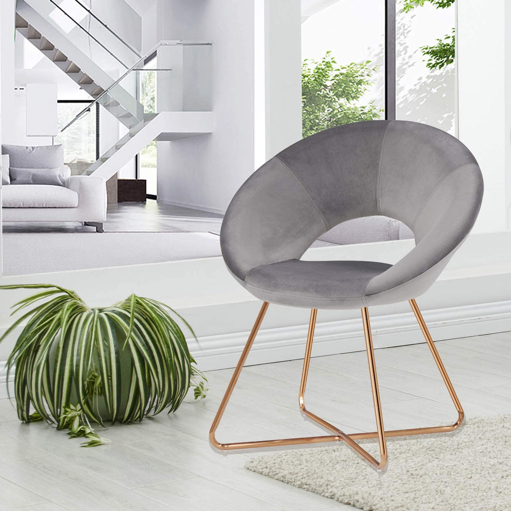 Modern Accent Velvet Chairs Single Sofa Comfy Upholstered Arm Chair Mid-Century Leisure Lounge Chairs with Golden Metal Frame Legs 1 PCS Grey