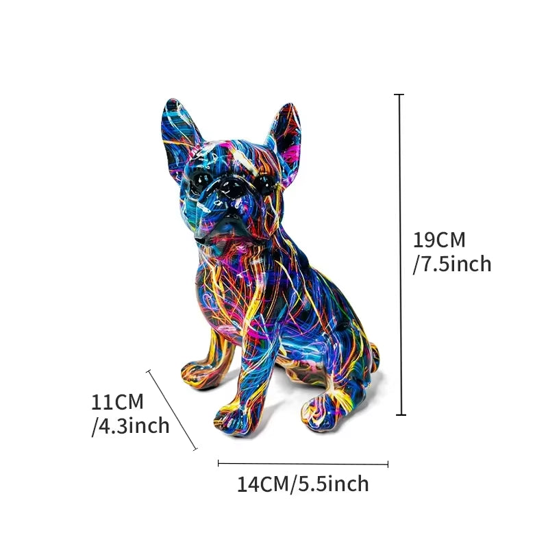 Colorful Standing French Bulldog Resin Statue Decoration, Pet Dog DIY Graffiti Crafts, Desktop Animal Statue Ornament.
