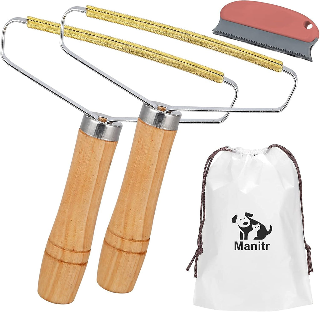 Portable Lint Remover, Lint Roller，Portable Wood Lint Remover，Reusable Double Sided Lint Remover Travel Brush for Removing Lint Hair Dust in Clothes and Furniture(Red)