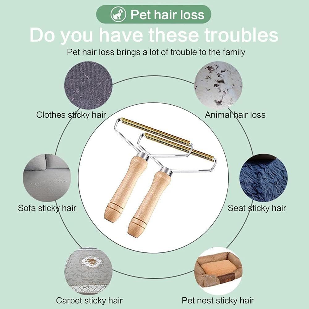 Portable Lint Remover, Lint Roller，Portable Wood Lint Remover，Reusable Double Sided Lint Remover Travel Brush for Removing Lint Hair Dust in Clothes and Furniture(Red)