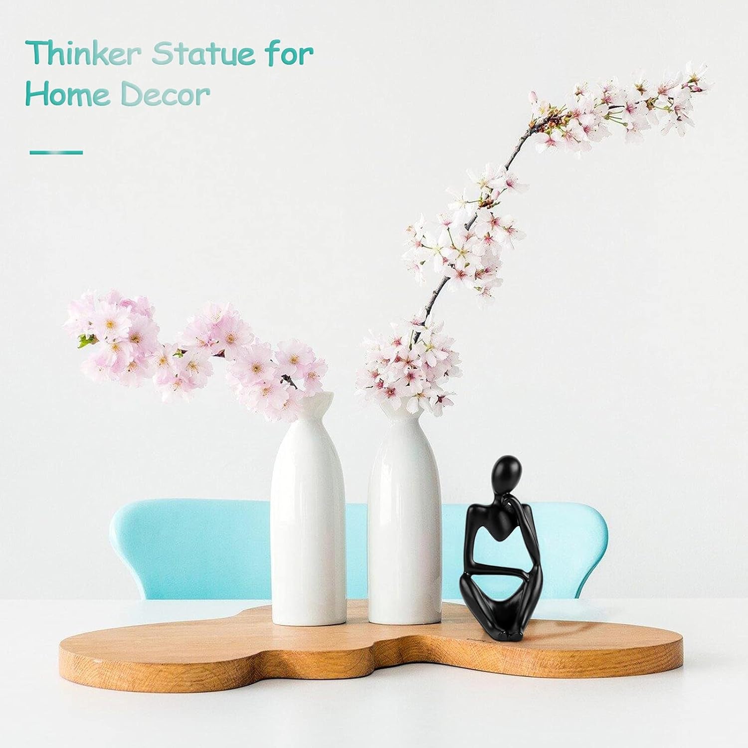 the Thinker Statue Abstract Sculpture Resin Statues for Home Decor Modern Home Office Shelf Desktop Bookshelf Decor Set of 3 (Black)