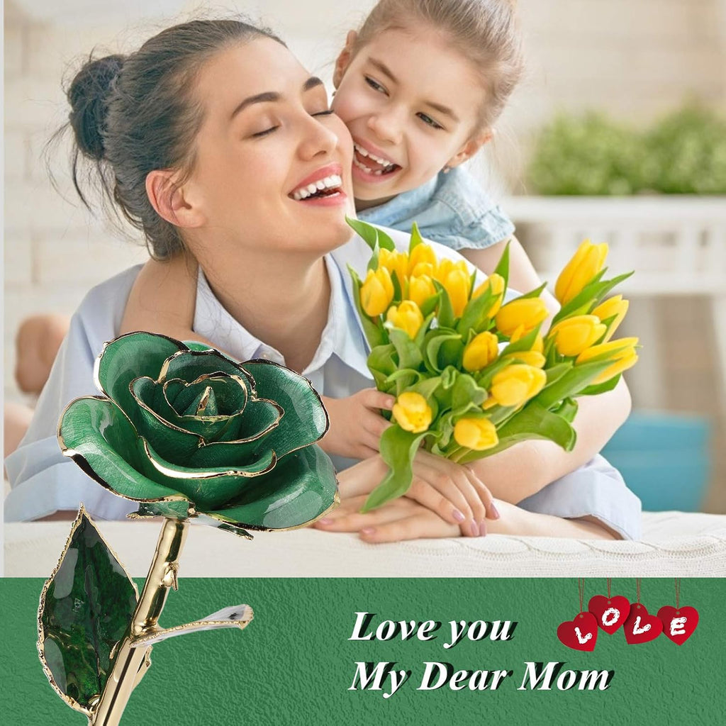 24K Light Green Rose for Her, Dipped Gold Rose Love Real Golden Plated Preserved Forever Flower with Rose Stand Present for Wife/Girlfriend/Lover (Light Green)