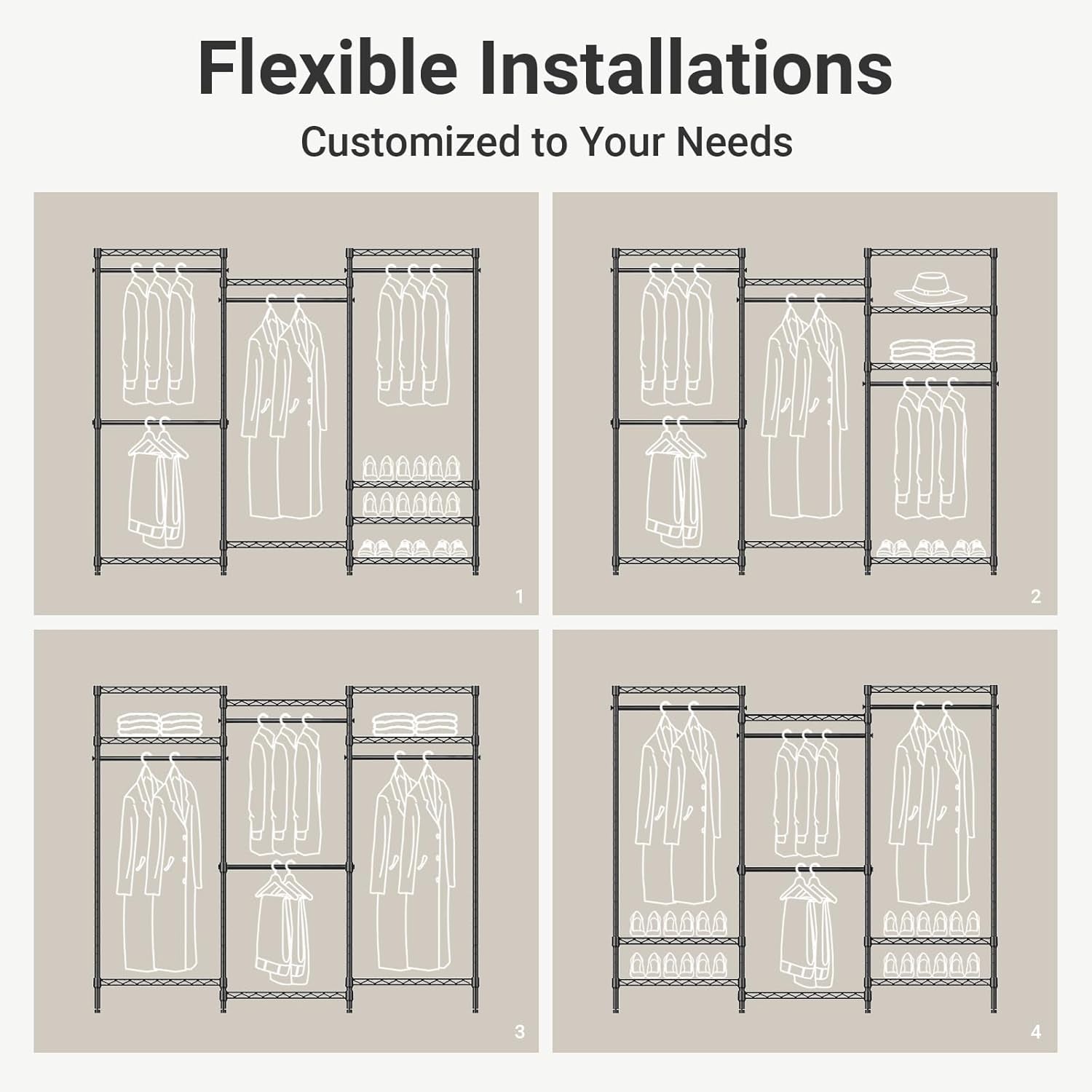V5 Portable Closet Wardrobe Heavy Duty Clothes Rack, Freestanding Clothing Racks with 4 Hang Rods & 8 Shelves, Adjustable Custom Closet Racks, 68.9" L X 15.7" W X 76.4" H, Max Load 800LBS, White