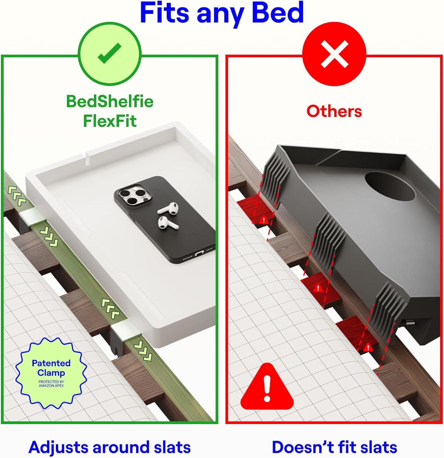 Bedside Shelf for Bunk Bed & Top Bunk, College Dorm Room Essentials, Loft Nightstand, Floating Bed Side Table Tray Storage, Dorm Room Decor by  - (Flexfit Model, White)