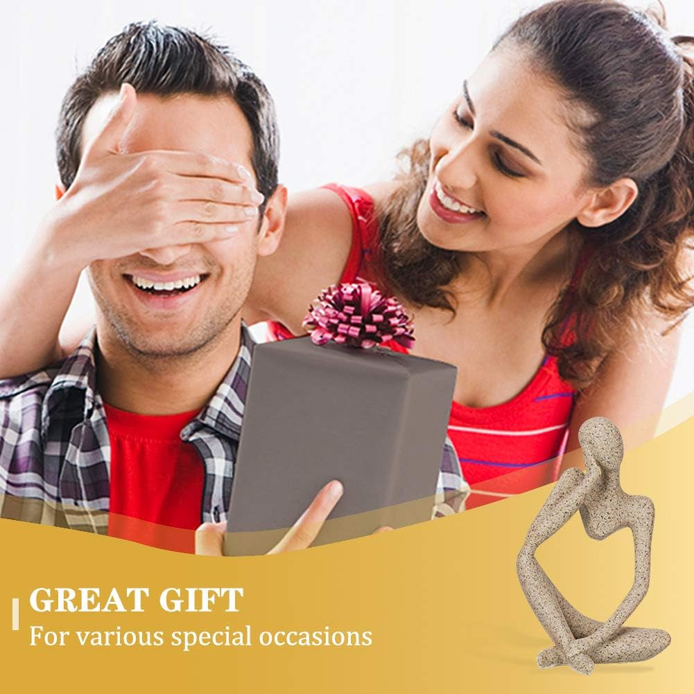 Sandstone Resin Thinker Style Abstract Sculpture Statue Collectible Figurines Home Office Bookshelf Desktop Decor(Sandstone,Left)