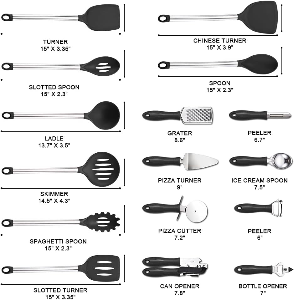 Kithcen Utensil Set 46 Cooking Utensils Nylon and Stainless Steel Utensils Kitchen Tool Set,Baking Set Kitchen Set Spatula Set Kitchen Gadgets Kitchen Tools Kitchen Accessories Black