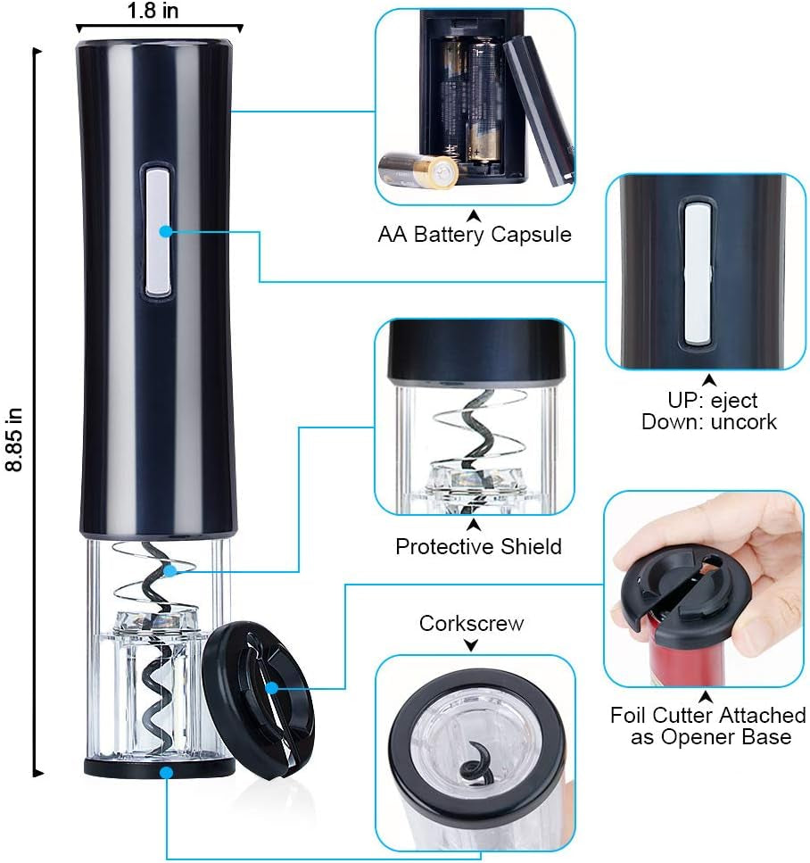 Electric Wine Opener Set, Battery Wine Opener Kit, Wine Bottle Opener, Electric Corkscrew, Wine Puller, Wine Screwpull, Uncorker, Cork Extractor (Combo 6-Black)