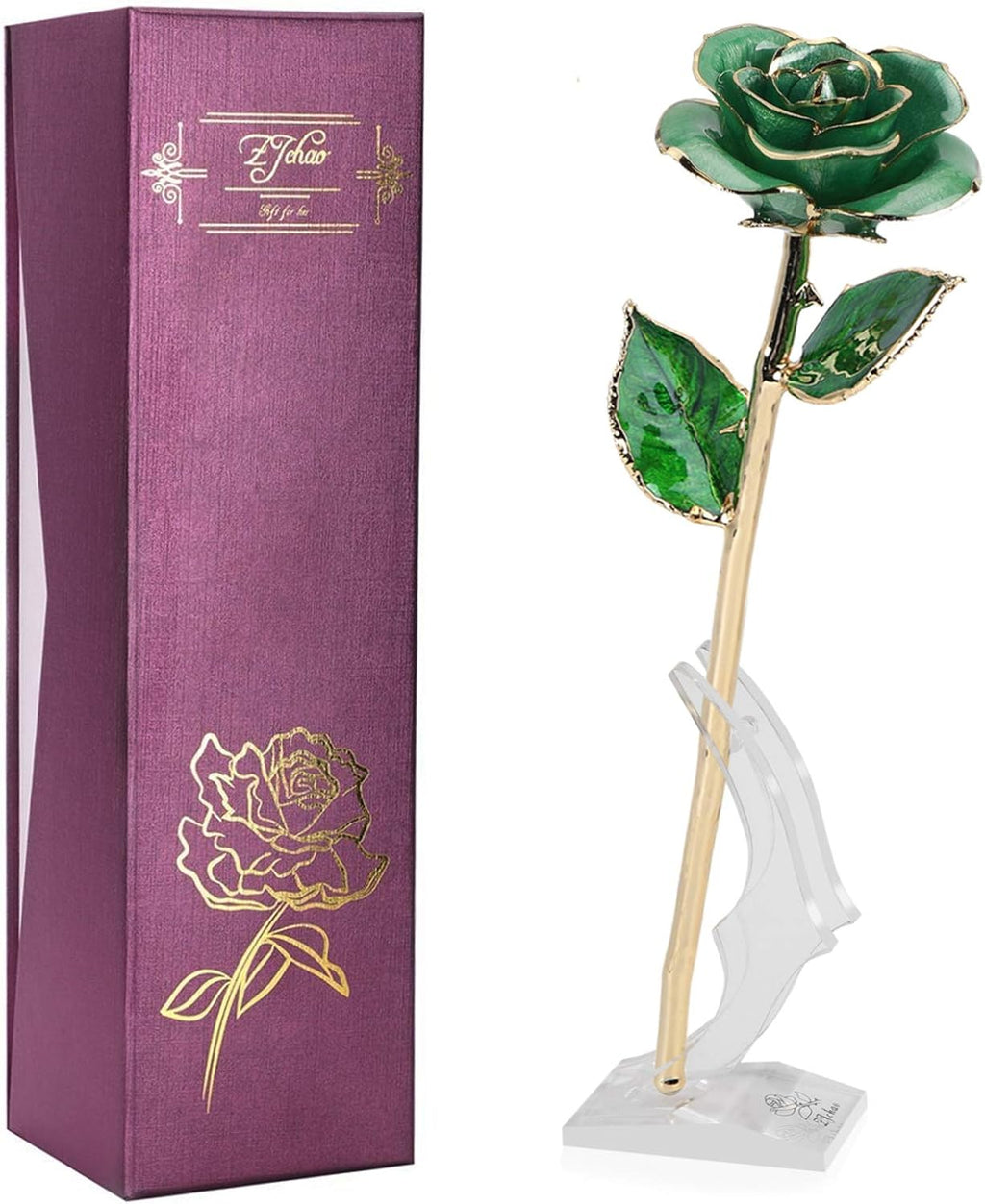 24K Light Green Rose for Her, Dipped Gold Rose Love Real Golden Plated Preserved Forever Flower with Rose Stand Present for Wife/Girlfriend/Lover (Light Green)