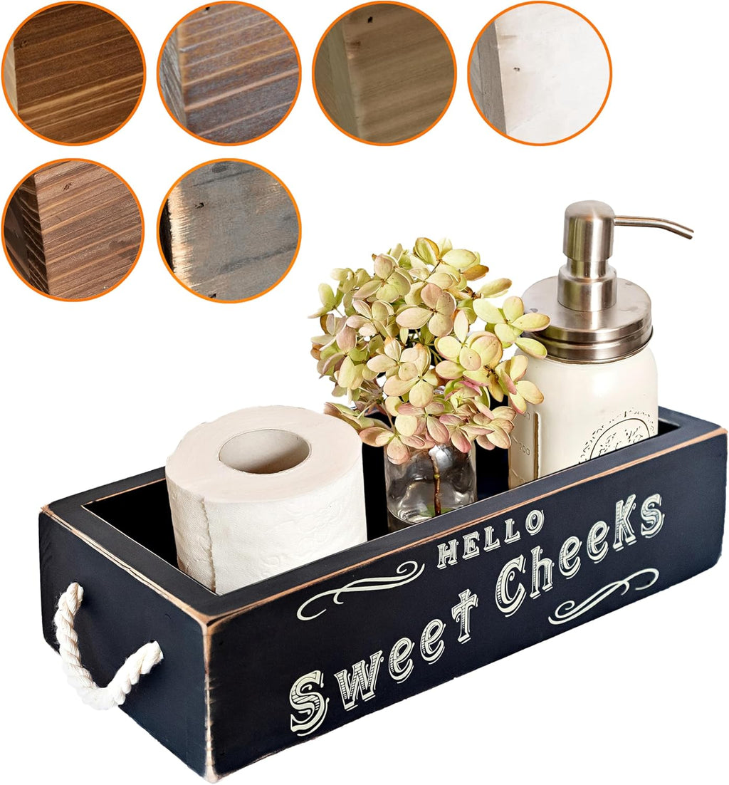 Hello Sweet Cheeks Bathroom Decor Box, One Box with Design on 2 Sides Farmhouse Bathroom Decor Toilet Organizer