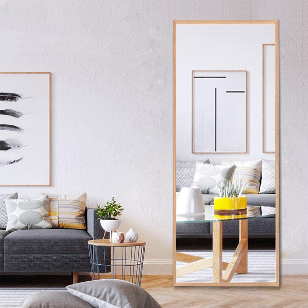65"X22" Full Length Mirror - Standing, Hanging or Leaning against Wall, Large Rectangle Bedroom Floor Mirror, Solid Wood Frame Wall-Mounted