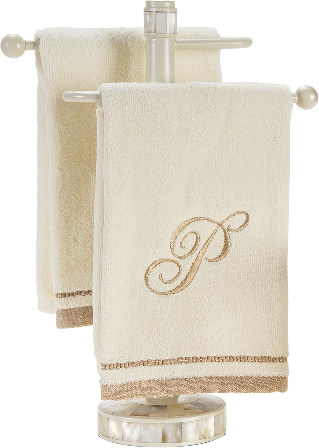 Monogrammed Gifts, Fingertip Towels, 11 X 18 Inches - Set of 4- Decorative Golden Brown Embroidered Towel - Extra Absorbent 100% Cotton- Personalized Gift- for Bathroom/ Kitchen- Initial H (Ivory)
