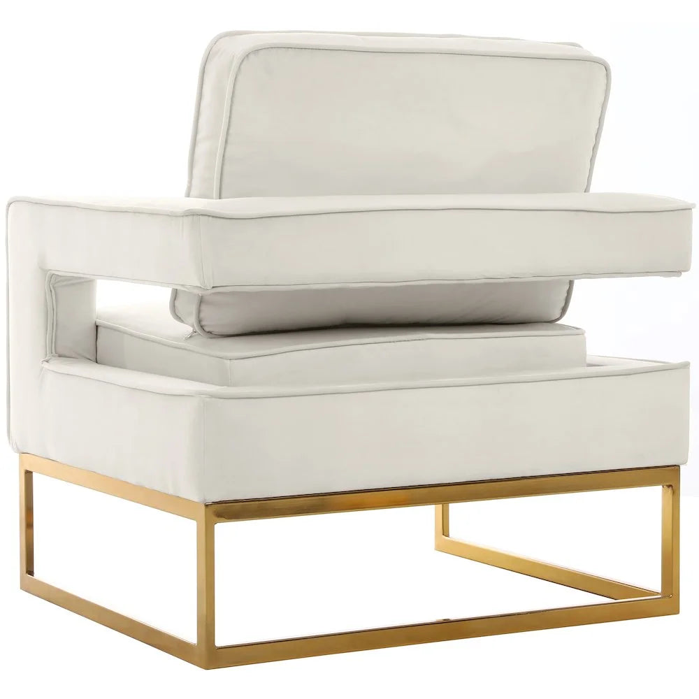 Noah Cream Velvet Accent Chair with Gold Iron Base
