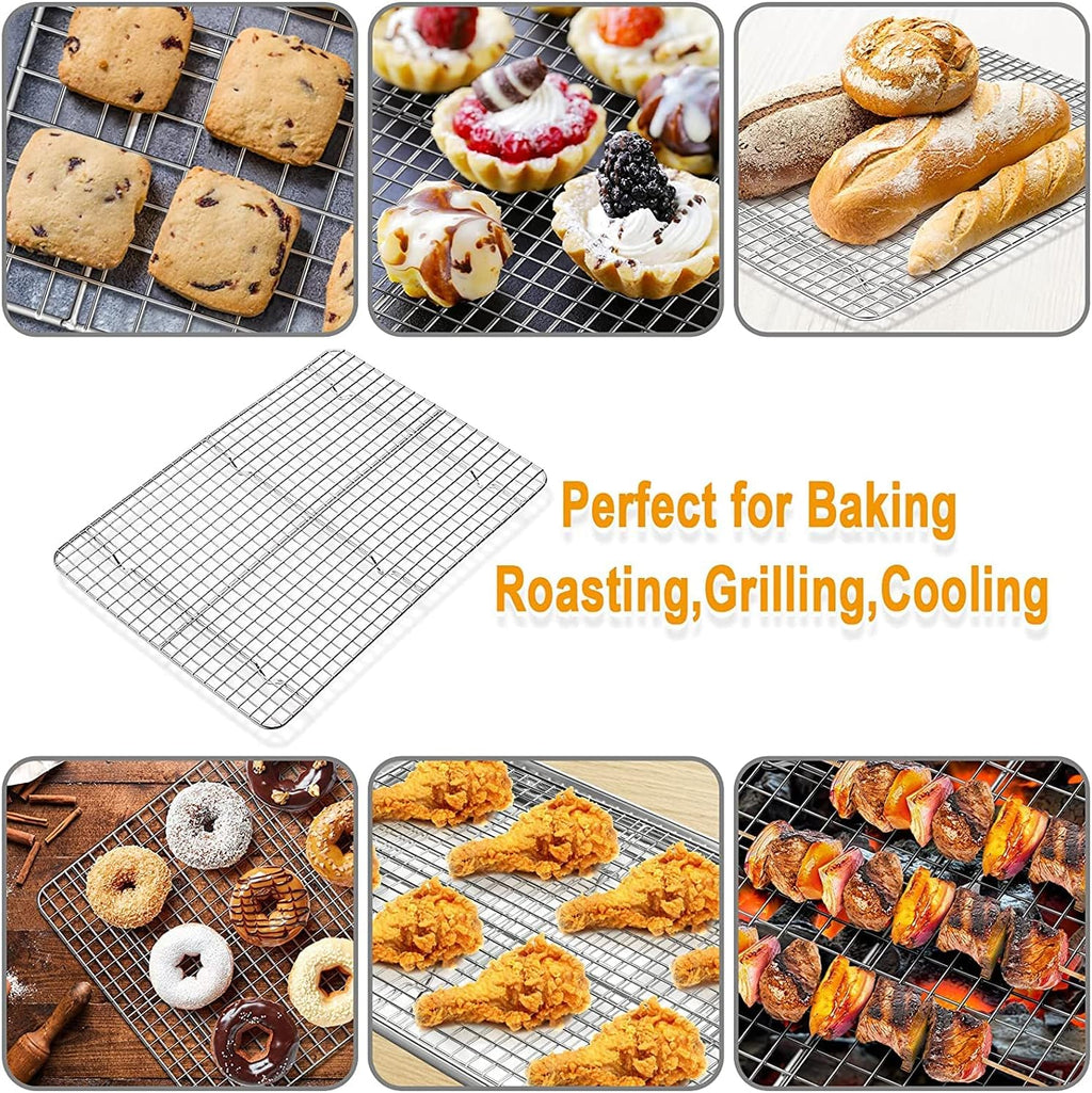 Baking Sheet with Cooling Rack Set [2 Sheets + 2 Racks],  12 Inch Stainless Steel Baking Pans Tray Cookie Sheet with Wire Rack for Oven, Non Toxic, Heavy Duty & Dishwasher Safe- 4 Packs