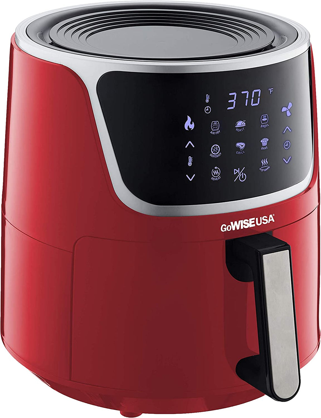 USA GW22957 7-Quart Electric Air Fryer with Dehydrator & 3 Stackable Racks, Digital Touchscreen with 8 Functions + Recipes, 7.0-Qt, Red/Silver
