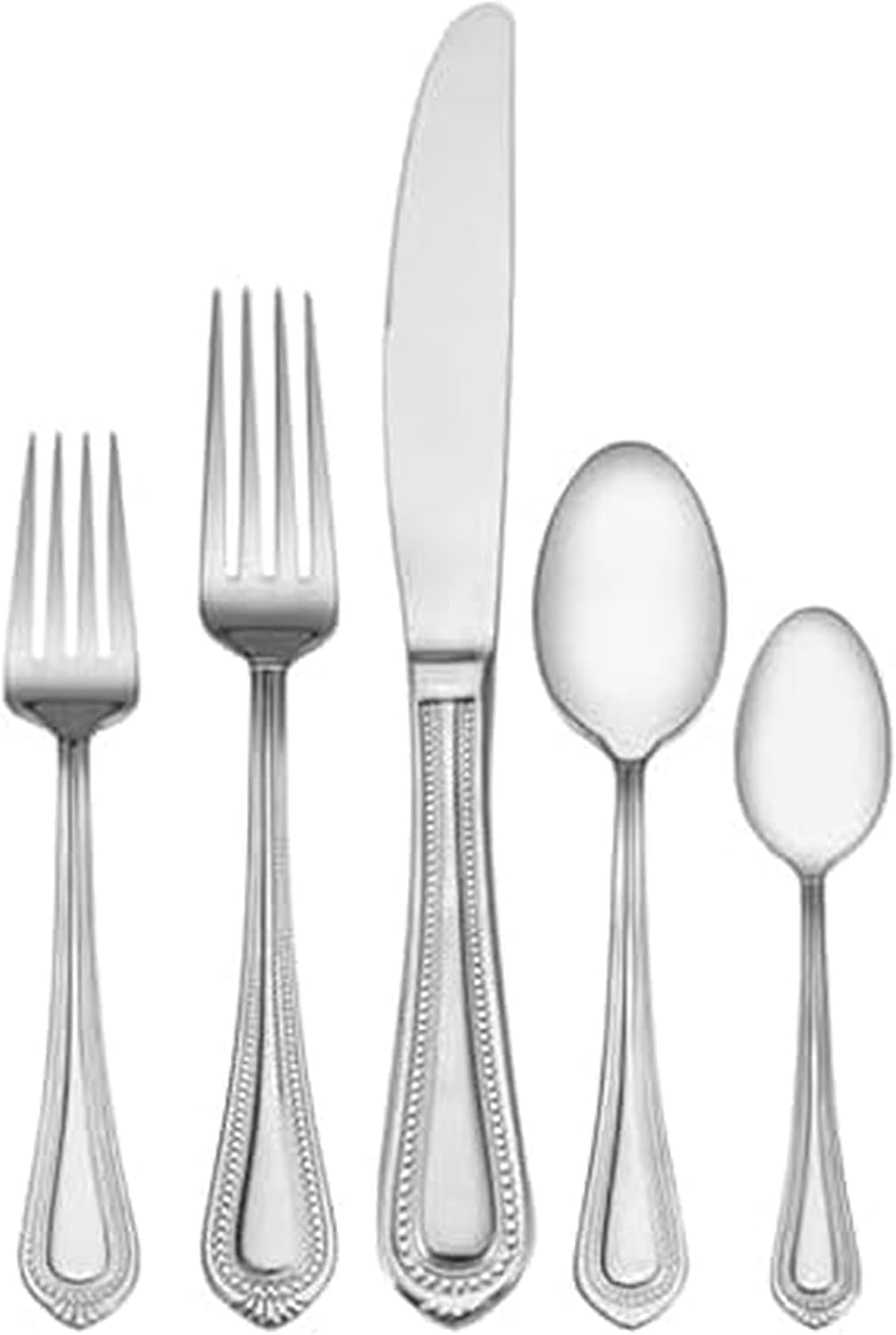Regent Bead 65-Piece Flatware Set for 12, 18/10 Stainless Steel Silverware with Full Service and Serving Utensils, Classic Beaded Edge Design