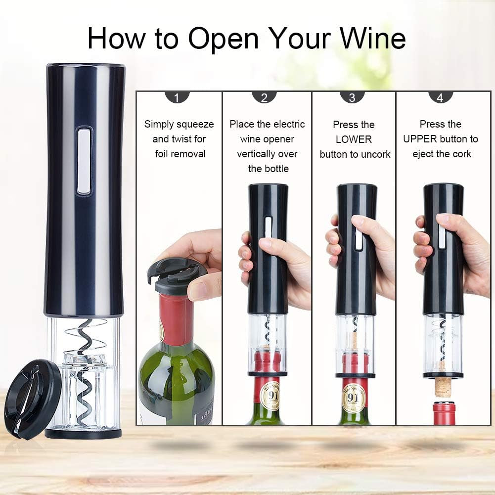 Electric Wine Opener Set, Battery Wine Opener Kit, Wine Bottle Opener, Electric Corkscrew, Wine Puller, Wine Screwpull, Uncorker, Cork Extractor (Combo 6-Black)