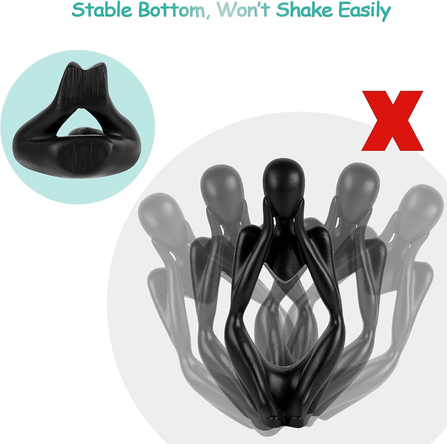 the Thinker Statue Abstract Sculpture Resin Statues for Home Decor Modern Home Office Shelf Desktop Bookshelf Decor Set of 3 (Black)