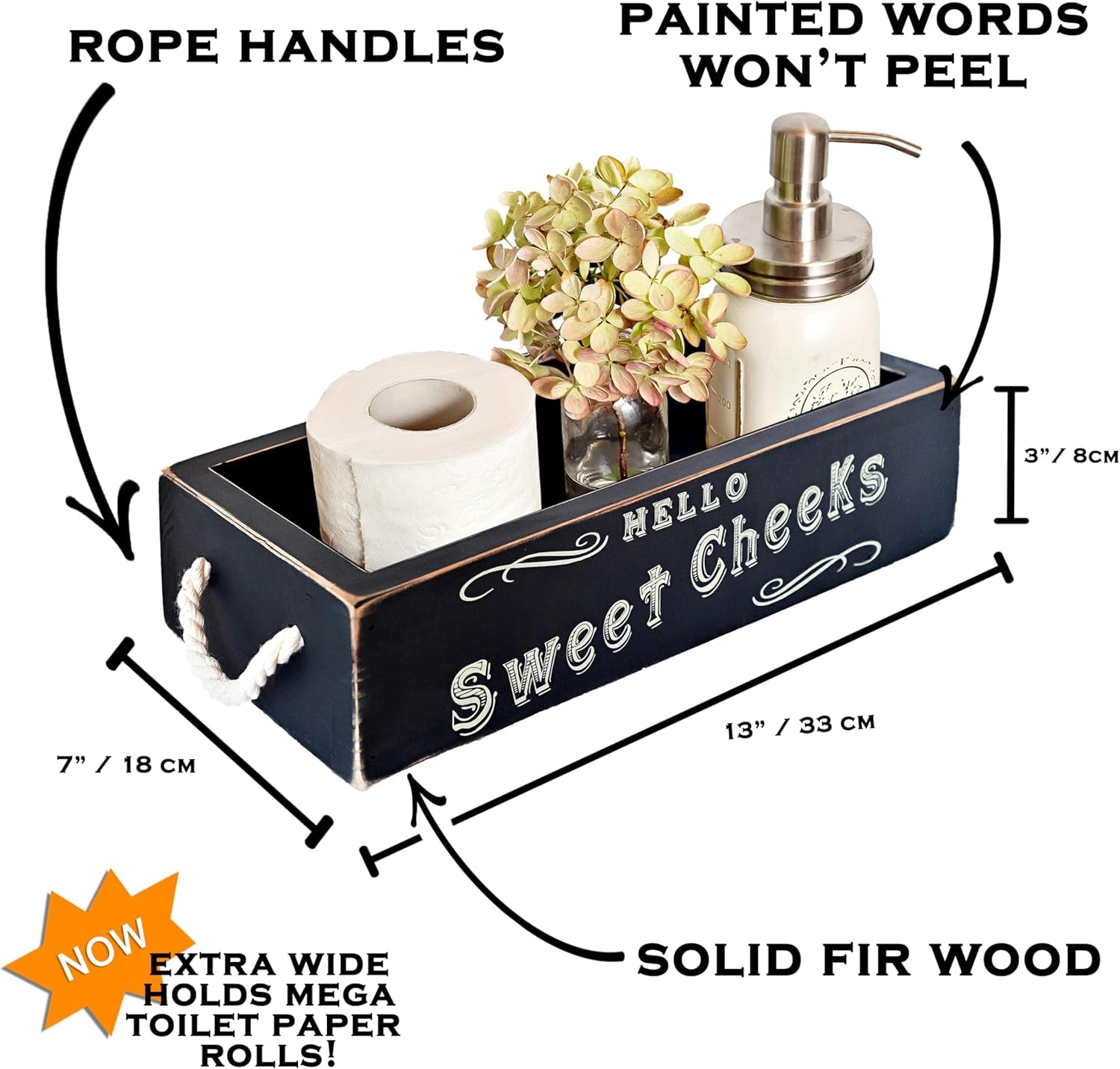 Hello Sweet Cheeks Bathroom Decor Box, One Box with Design on 2 Sides Farmhouse Bathroom Decor Toilet Organizer