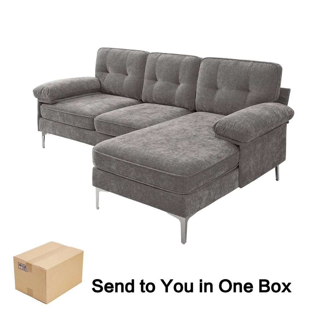 Convertible Sectional Sofa 3-Seater L-Shaped Couch, Chenille Fabric Modern Sofa with Chaise Lounge for Living Room, Apartment, Office, Gray